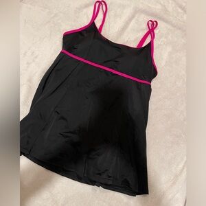 Swimsuits For All Black One-Piece Tankini with Hot Pink Trim